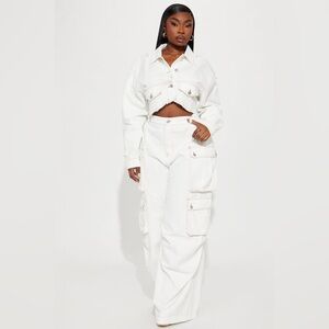 Just Between Us Denim Pant Set - White